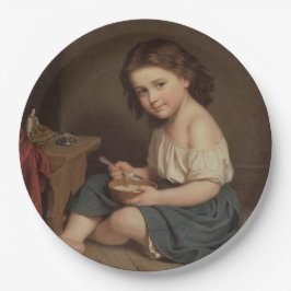 Niedliches Jung-Girl-Eating-Frühstück (Vintage Kun Pappteller