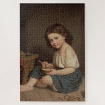 Niedliches Jung-Girl-Eating-Frühstück (Vintage Kun