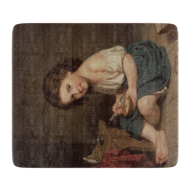 Niedliches Jung-Girl-Eating-Frühstück (Vintage Kun Schneidebrett (Vorderseite)