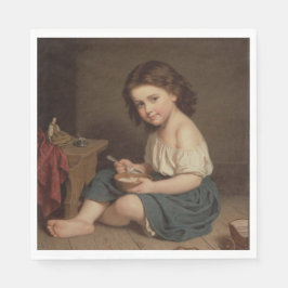Niedliches Jung-Girl-Eating-Frühstück (Vintage Kun Serviette