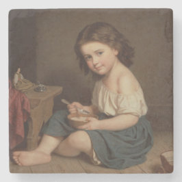 Niedliches Jung-Girl-Eating-Frühstück (Vintage Kun Steinuntersetzer