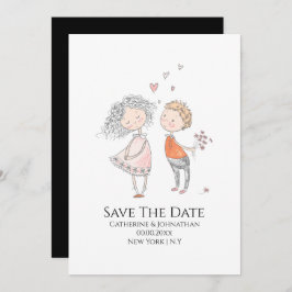 Niedliches Jungenmädchen zeichne in Liebe Spaß läs Save The Date