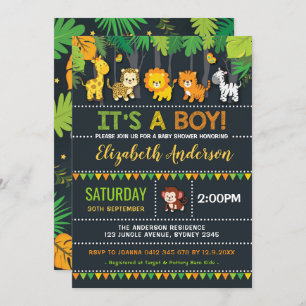 Niedliches Jungle Boy Baby Shower Safari Party Einladung
