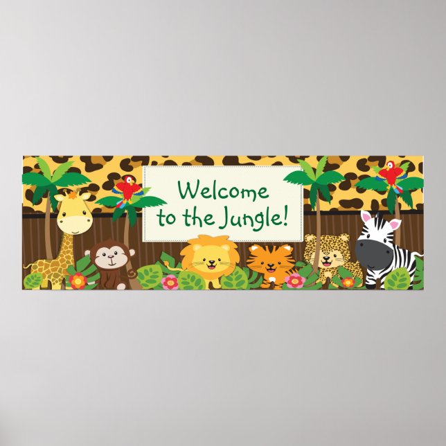 Niedliches Jungle Safari Animals Baby Showbanner Poster (Vorne)