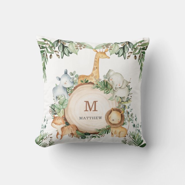 Niedliches Jungle Safari Animals Greenery Baby Kin Kissen (Vorderseite)