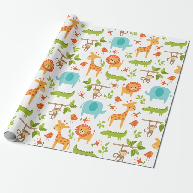 Niedliches Jungle Safari Tierwrapping-Papier Geschenkpapier (Ungerollt)