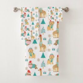 Niedliches Jungle Weihnachtsmuster Badhandtuch Set