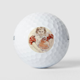 Niedliches Jungmädchen mit Puppe (Kinderkunst) Golfball