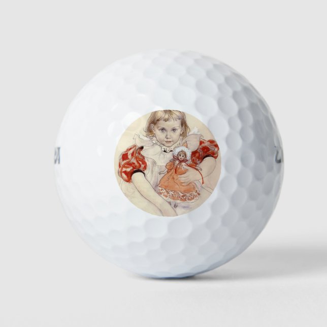 Niedliches Jungmädchen mit Puppe (Kinderkunst) Golfball (Vorderseite)