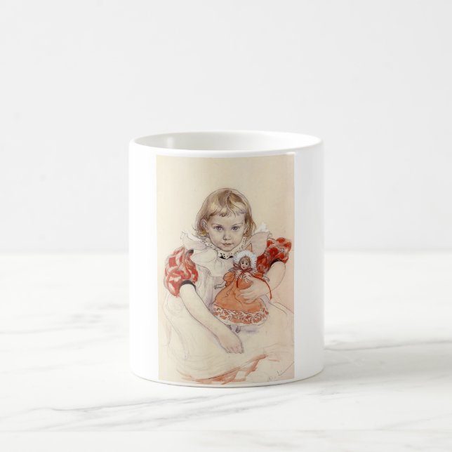 Niedliches Jungmädchen mit Puppe (Kinderkunst) Kaffeetasse (Mittel)