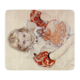 Niedliches Jungmädchen mit Puppe (Kinderkunst) Schneidebrett