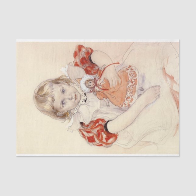 Niedliches Jungmädchen mit Puppe (Kinderkunst) Seidenpapier (Vorderseite)