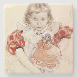 Niedliches Jungmädchen mit Puppe (Kinderkunst) Steinuntersetzer