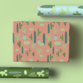 Niedliches Kakteen Peach, Green, Blue Geschenkpapier Set