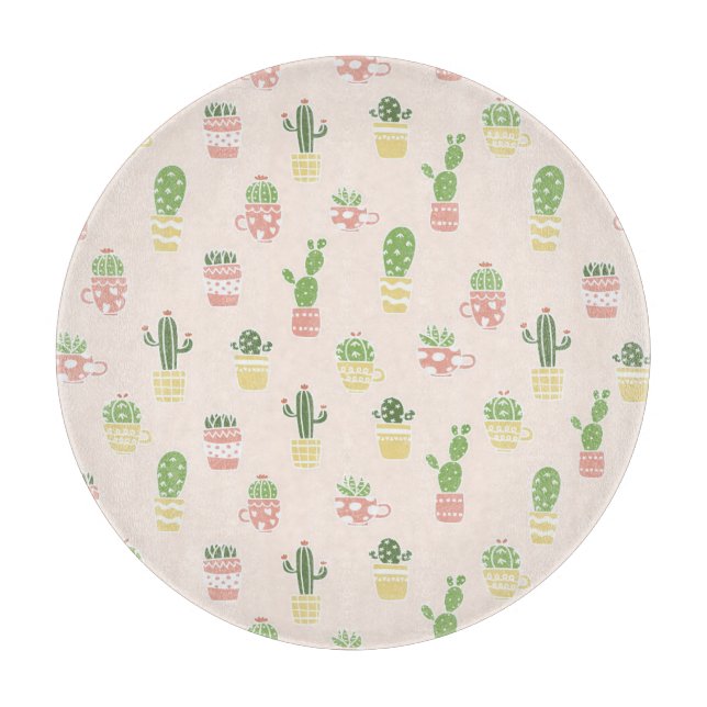 Niedliches Kaktus-Muster Schneidebrett (Vorderseite)