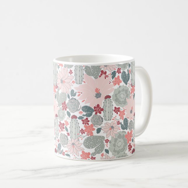 Niedliches Kaktus rosa grünes Muster Kaffeetasse (VorderseiteRechts)