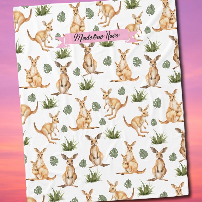 Niedliches Kangaroo Print Animal Lovers Wallaby Wi Fleecedecke (Cute Kangaroo Print Personalized Blanket for Kids, Teens, and Aussie Vibes)
