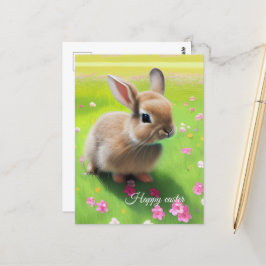 Niedliches Kaninchen auf einer Blume-Wiese Postkarte