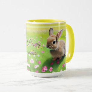 Niedliches Kaninchen auf einer Blume-Wiese Tasse