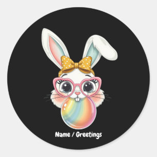 Niedliches Kaninchen Bunny Blowble Gum Happy Oster Runder Aufkleber