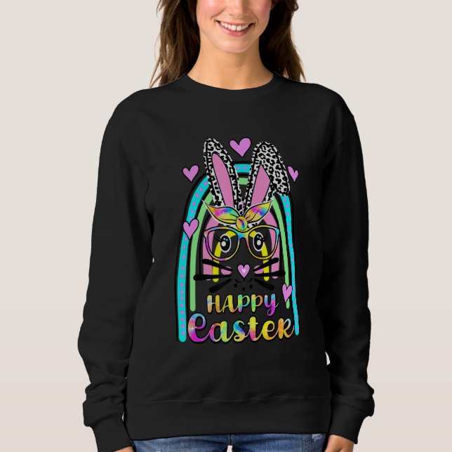 Niedliches Kaninchen Bunny Face Leopard Brille Hea Sweatshirt (Vorderseite)