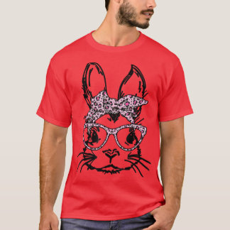 Niedliches Kaninchen Bunny Face Leopard Brille Hea T-Shirt