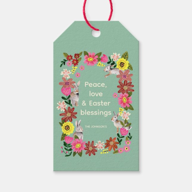 Niedliches Kaninchen Bunny Floral Osterfeiertag Ge Geschenkanhänger (Vorderseite)