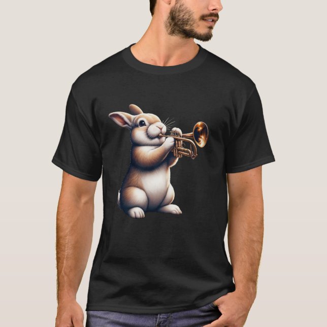 Niedliches Kaninchen Bunny Playing Trumpet Rabbits T-Shirt (Vorderseite)