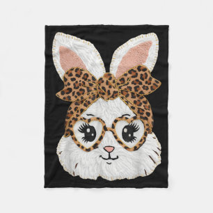 Niedliches Kaninchen-Gesicht Leopard Gles Mädchen Fleecedecke