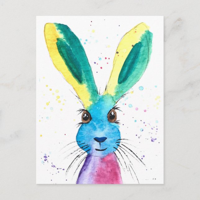 Niedliches Kaninchen  Hase Aquarelltier farbenfroh Postkarte (Vorderseite)