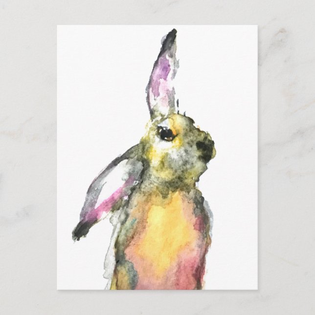 Niedliches Kaninchen  Hase Aquarelltier farbenfroh Postkarte (Vorderseite)