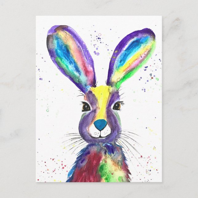 Niedliches Kaninchen  Hase Aquarelltier farbenfroh Postkarte (Vorderseite)