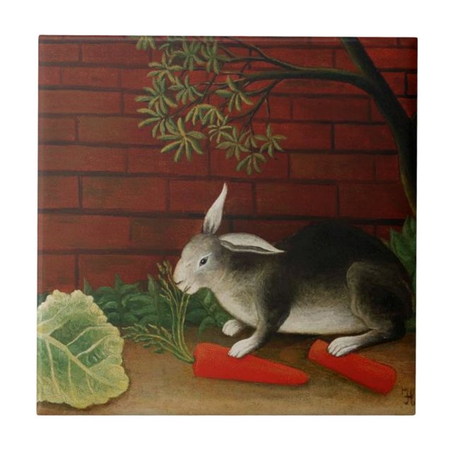 Niedliches Kaninchen (Haustier) (Henri Rousseau) Fliese (Vorderseite)