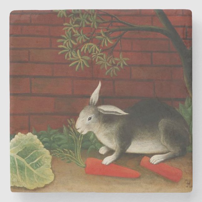 Niedliches Kaninchen (Haustier) (Henri Rousseau) Steinuntersetzer (Vorderseite)