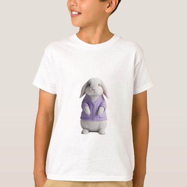 Niedliches Kaninchen in lila Pullover Kinder (Vorderseite)