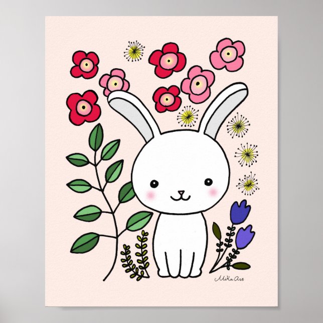 Niedliches Kaninchen Kinderzimmer Art Poster Flora (Vorne)
