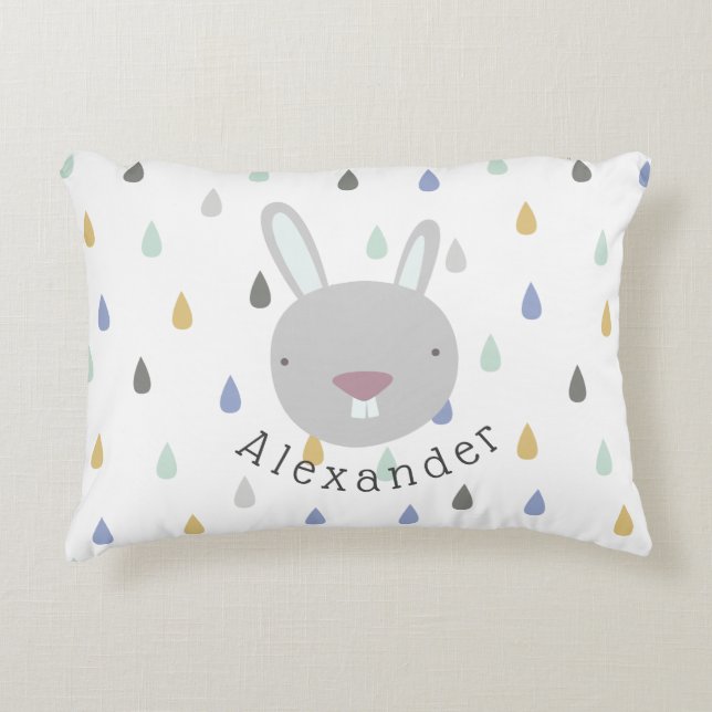 Niedliches Kaninchen mit benutzerdefinierbarem Nam Dekokissen (Vorderseite)