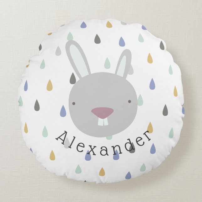 Niedliches Kaninchen mit benutzerdefinierbarem Nam Rundes Kissen (Vorderseite)