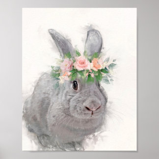 Niedliches Kaninchen mit Blume Crown Poster