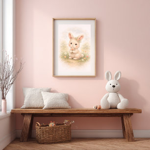 Niedliches Kaninchen mit einer Blume Neutrales Kin Poster