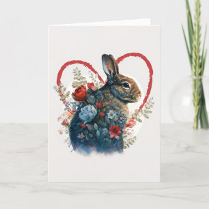 Niedliches Kaninchen mit roten Blume zum Valentins Feiertagskarte