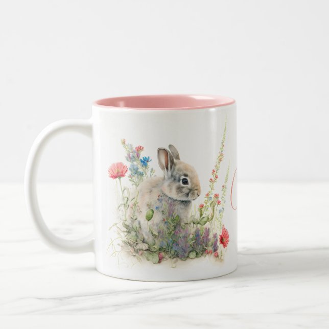 Niedliches Kaninchen Wasserfarbe Personalisiert Zweifarbige Tasse (Links)