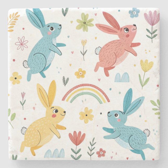 Niedliches Kaninchenmuster Steinuntersetzer (Vorderseite)