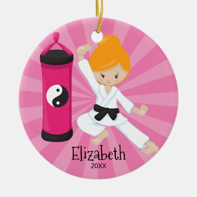 Niedliches Karate-Mädchen-personalisierte Keramik Ornament (Vorne)