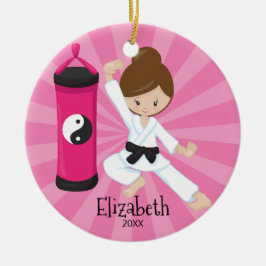 Niedliches Karate-Mädchen-personalisierte Keramik Ornament