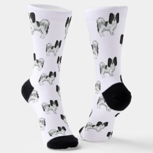 Niedliches Kartoon-Dog-Muster in Schwarzweiß-Papil Socken