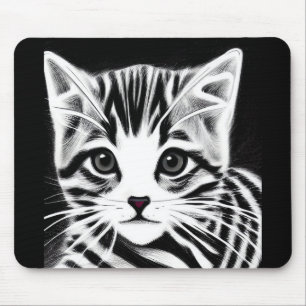 Niedliches Kätzchen gestreift Schwarz-weiß Mousepad