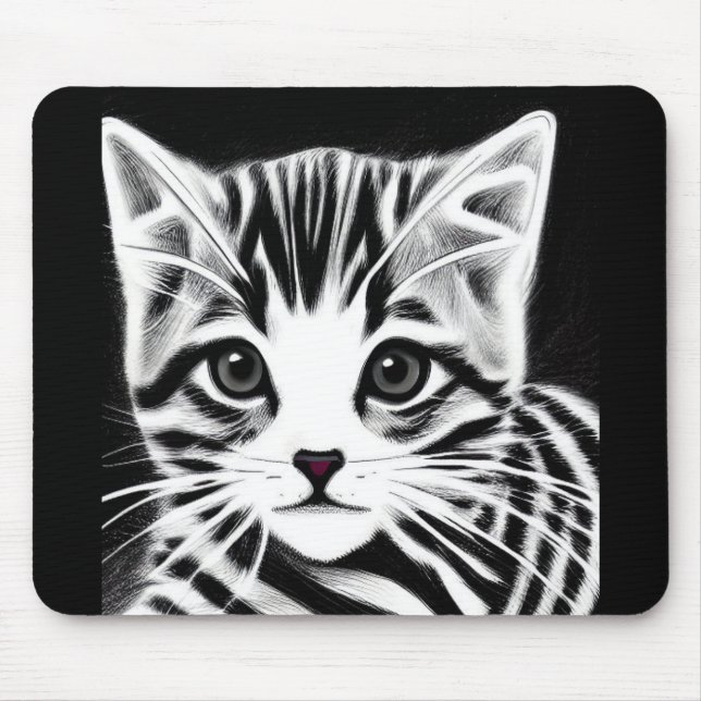 Niedliches Kätzchen gestreift Schwarz-weiß Mousepad (Vorne)