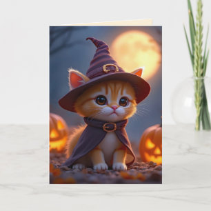 Niedliches Kätzchen in einem Hexenkleider, Hallowe Karte