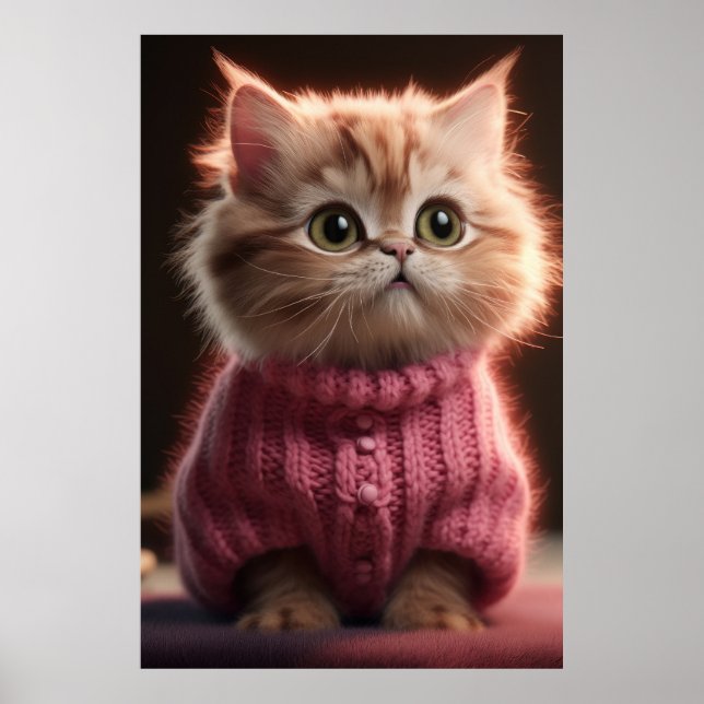 Niedliches Kätzchen in einem rosa Pullover Poster (Vorne)